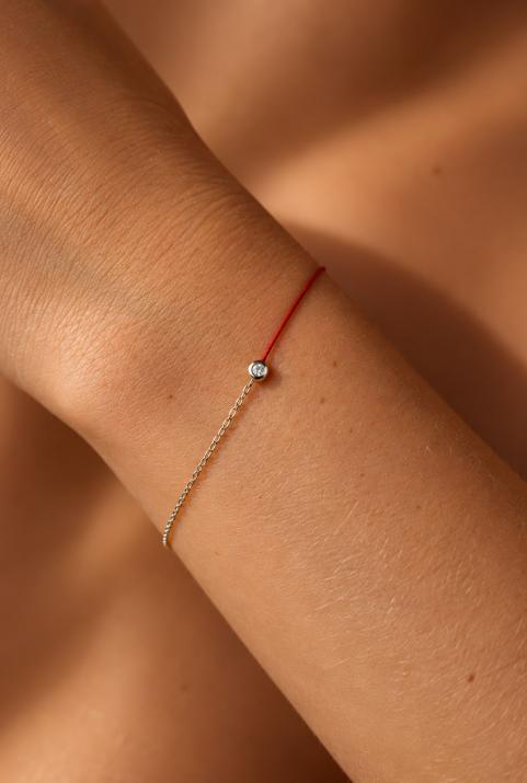 String and chain bracelet with 0.02ct diamond in white gold bezel setting - Redline - 0++