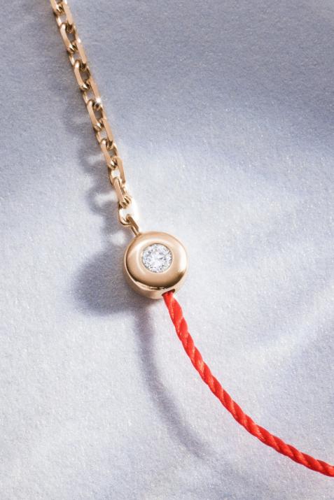 String and chain bracelet with 0.02ct diamond in rose gold bezel setting - Redline - 0++