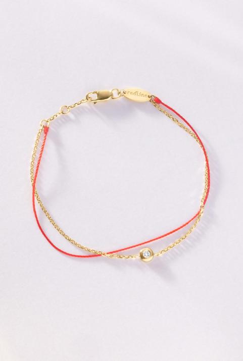 String and chain bracelet with 0.05ct diamond in yellow gold bezel setting - Redline - 0++