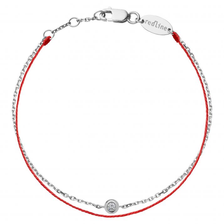 String and chain bracelet with 0.05ct diamond in white gold bezel setting - Redline - 0++