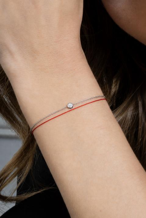 String and chain bracelet with 0.05ct diamond in white gold bezel setting - Redline - 0++