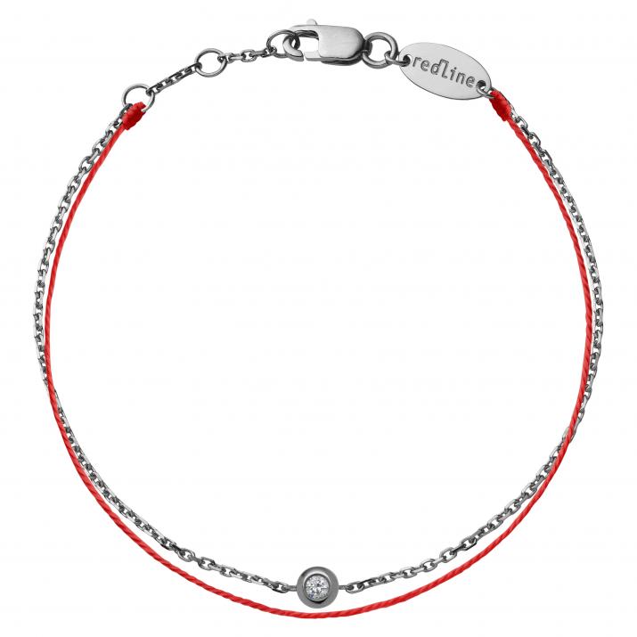 String and chain bracelet with 0.05ct diamond in black gold bezel setting - Redline - 0++