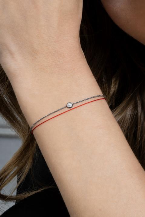 String and chain bracelet with 0.05ct diamond in black gold bezel setting - Redline - 0++