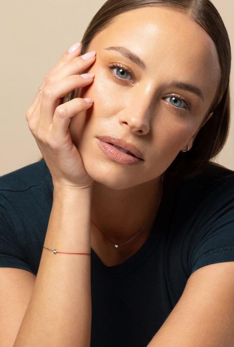 String and chain bracelet with 0.05ct diamond in black gold bezel setting - Redline - 0++