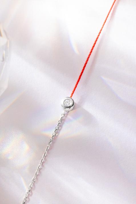String-Chain Bracelet For Women with 0.05ct Diamond in White Gold Bezel Setting - Redline - 0++