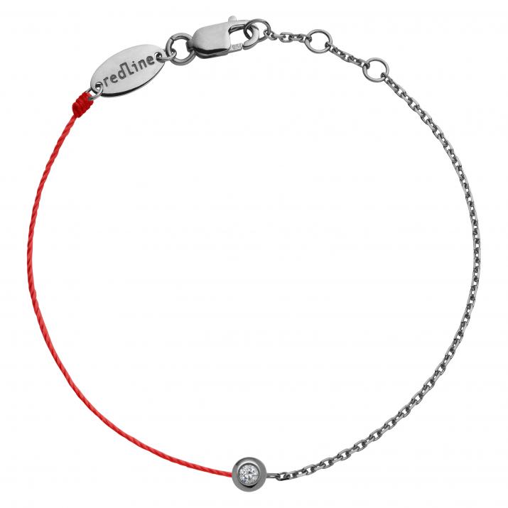 String and chain bracelet with 0.05ct diamond in black gold bezel setting - Redline - 0++