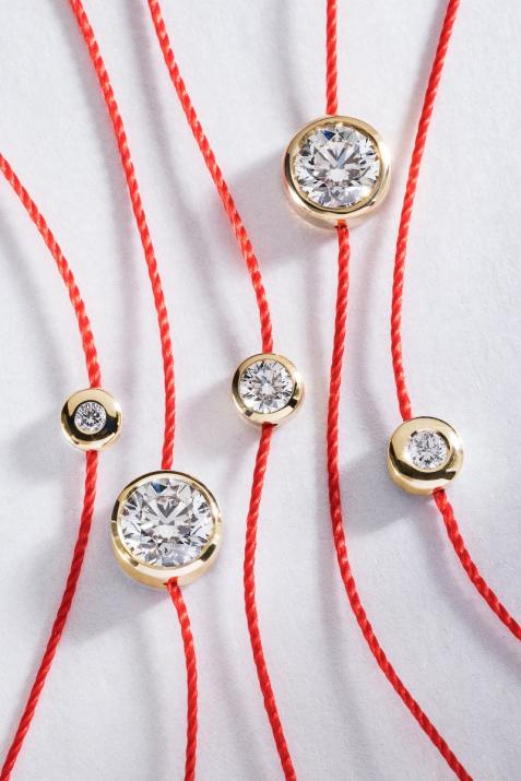 String bracelet with 0.1ct diamond in yellow gold bezel setting - Redline - 0++