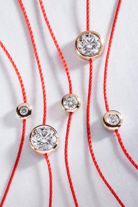 String bracelet with 0.1ct diamond in rose gold bezel setting - Redline - 0++