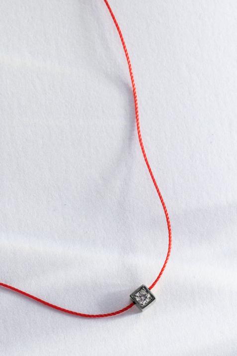 String necklace with 0.1ct diamond in black gold square bezel setting - Redline - 0++