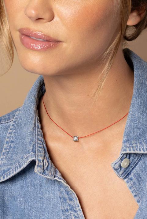 String necklace with 0.1ct diamond in black gold square bezel setting - Redline - 0++