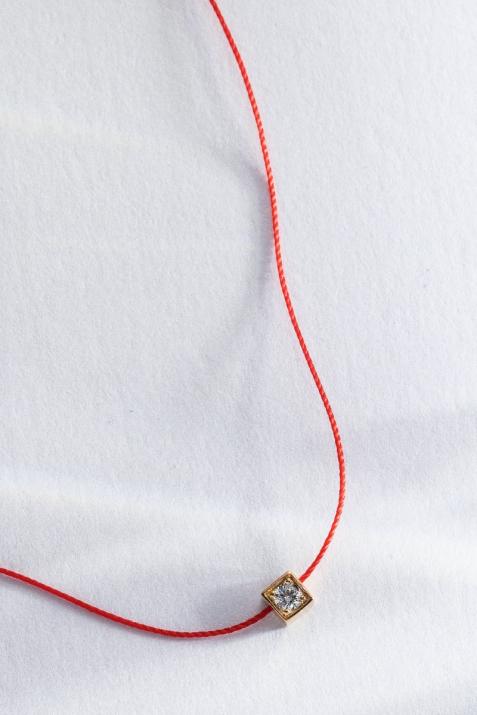 String necklace with 0.1ct diamond in rose gold square bezel setting - Redline - 0++