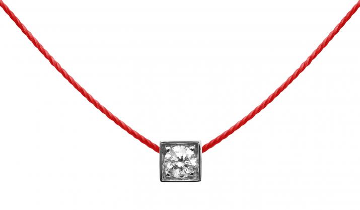 String necklace with 0.1ct diamond in white gold square bezel setting - Redline - 0++