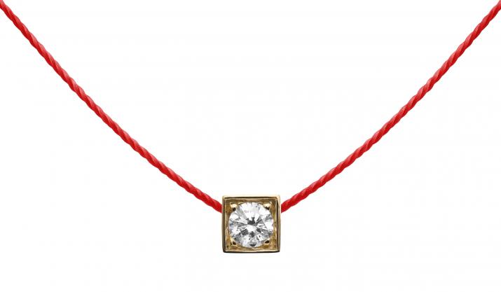 String necklace with 0.1ct diamond in yellow gold square bezel setting - Redline - 0++