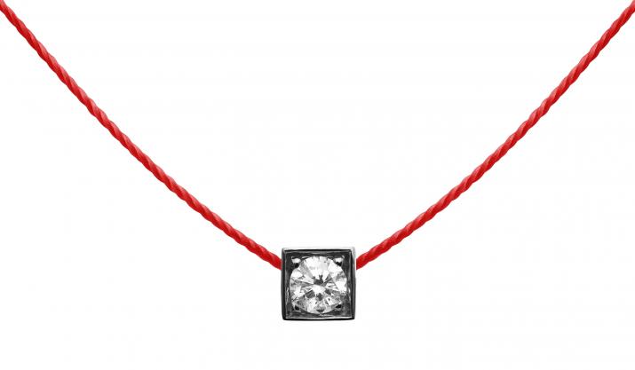 String necklace with 0.1ct diamond in black gold square bezel setting - Redline - 0++