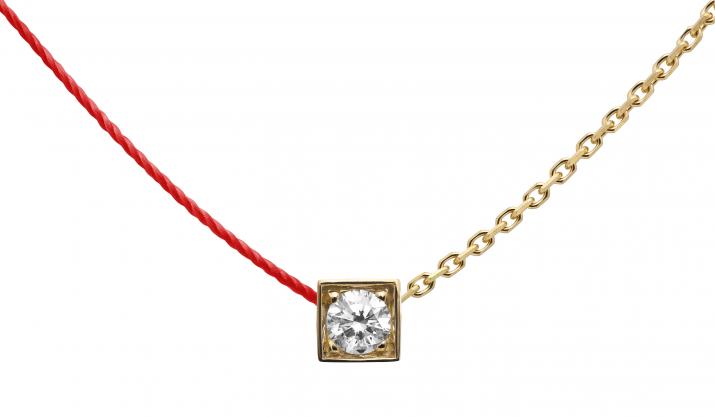 String and chain necklace with 0.1ct diamond in yellow gold square bezel setting - Redline - 0++