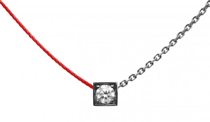 String and chain necklace with 0.1ct diamond in black gold square bezel setting - Redline - 0++