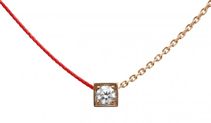 String and chain necklace with 0.1ct diamond in rose gold square bezel setting - Redline - 0++