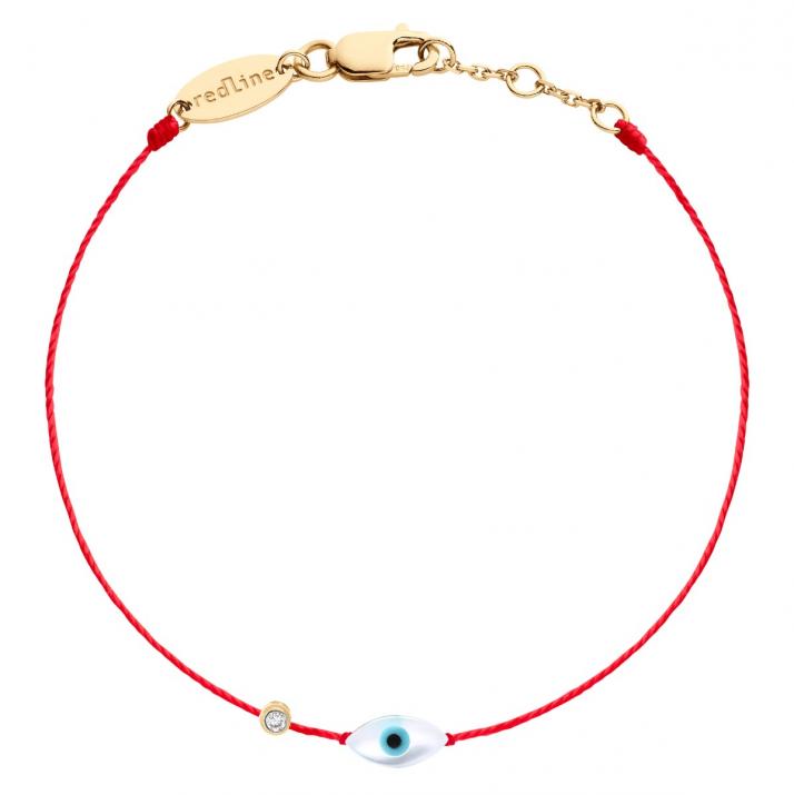 String bracelet with evil eye and diamond in yellow gold - Redline