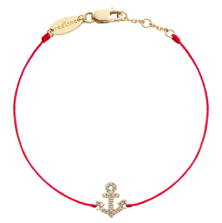 String bracelet with diamond-paved anchor in yellow gold - Redline