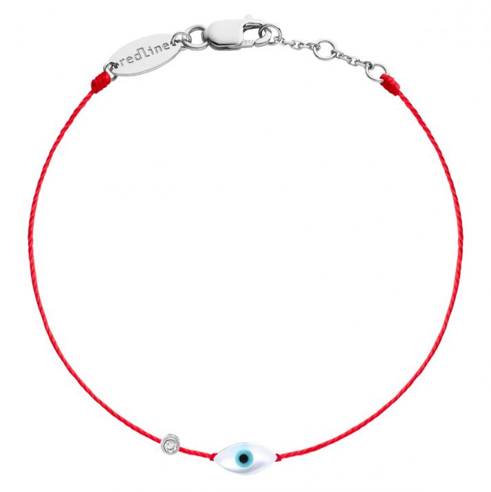 String bracelet with evil eye and diamond in white gold - Redline