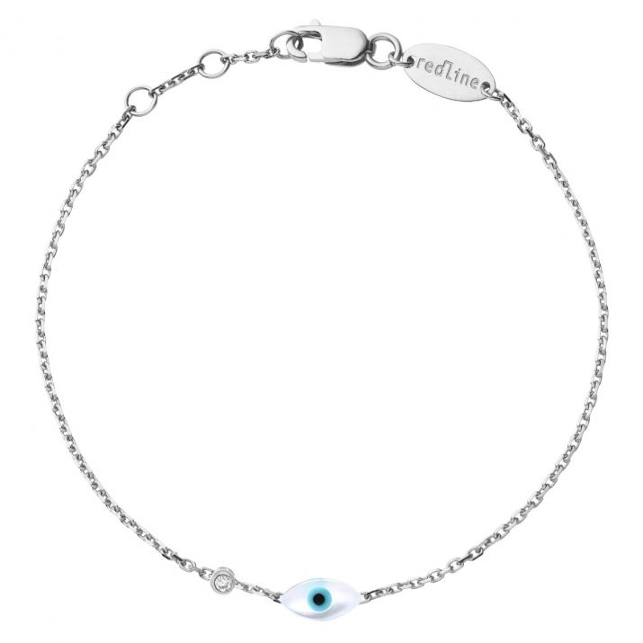White gold chain bracelet with evil eye and diamond - Redline