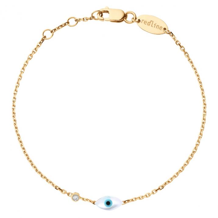 Yellow gold chain bracelet with evil eye and diamond - Redline