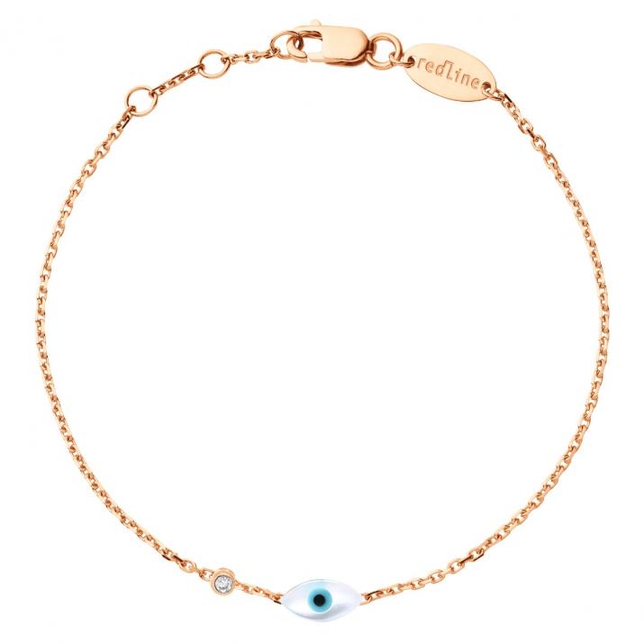 Rose gold chain bracelet with evil eye and diamond - Redline
