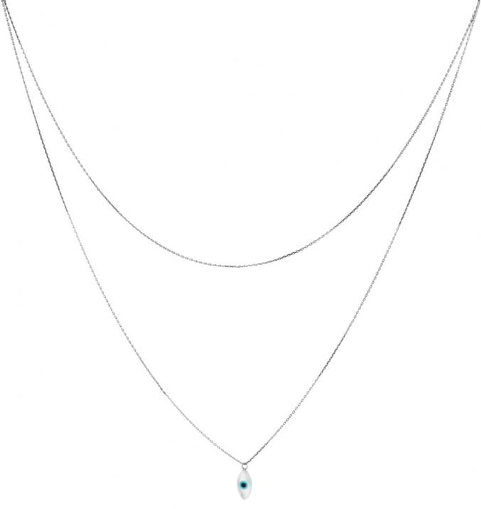 White gold long chain necklace with evil eye and diamond - Redline