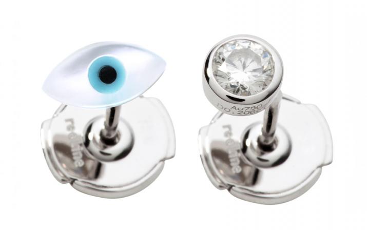 Evil eye and diamond earrings in white gold - Redline - 0++