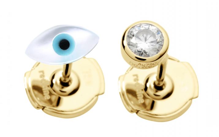 Evil eye and diamond earrings in yellow gold - Redline - 0++