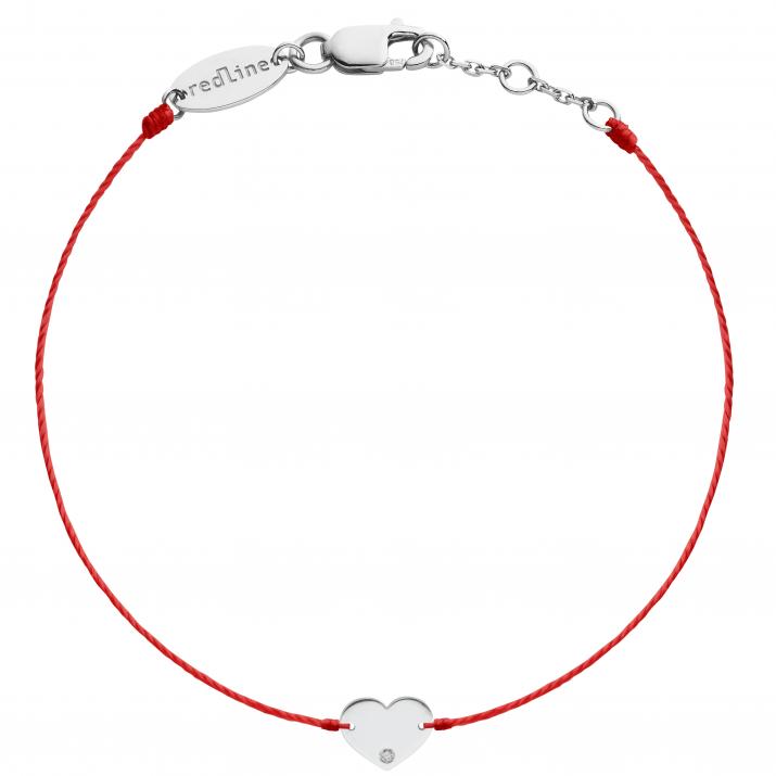 String bracelet with diamond on a heart in white gold - Redline - 0++