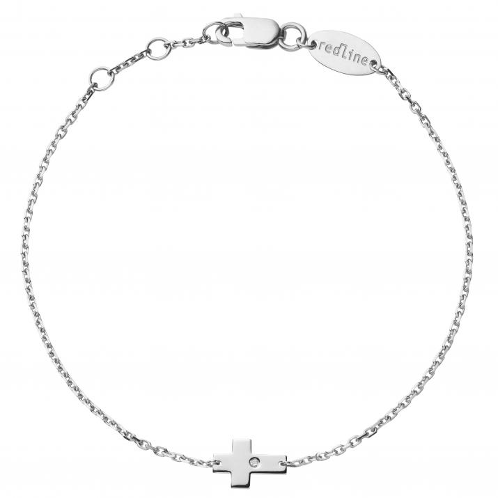 White gold chain bracelet with diamond on a cross - Redline - 0++
