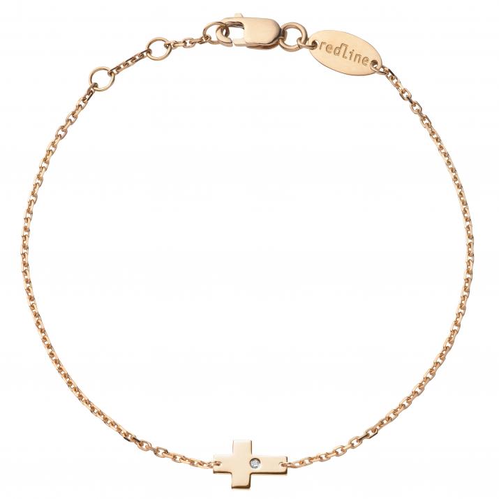 Rose gold chain bracelet with diamond on a cross - Redline - 0++