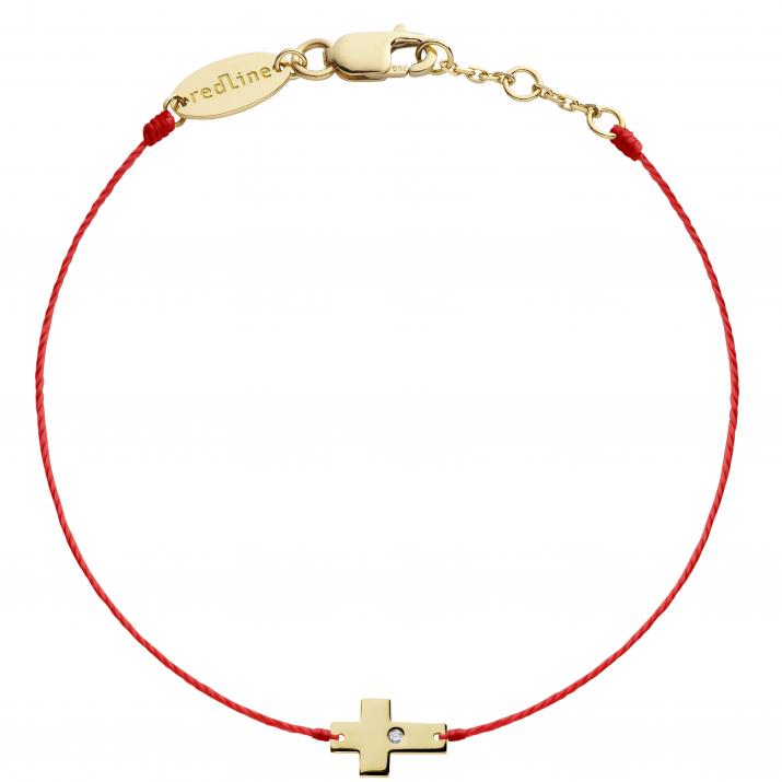 String bracelet with diamond on a cross in yellow gold - Redline - 0++