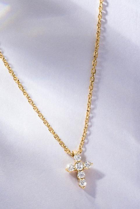 Chain Necklace For Women with 0.20ct Round Diamond in Yellow Gold Prong Setting - Redline - 0++