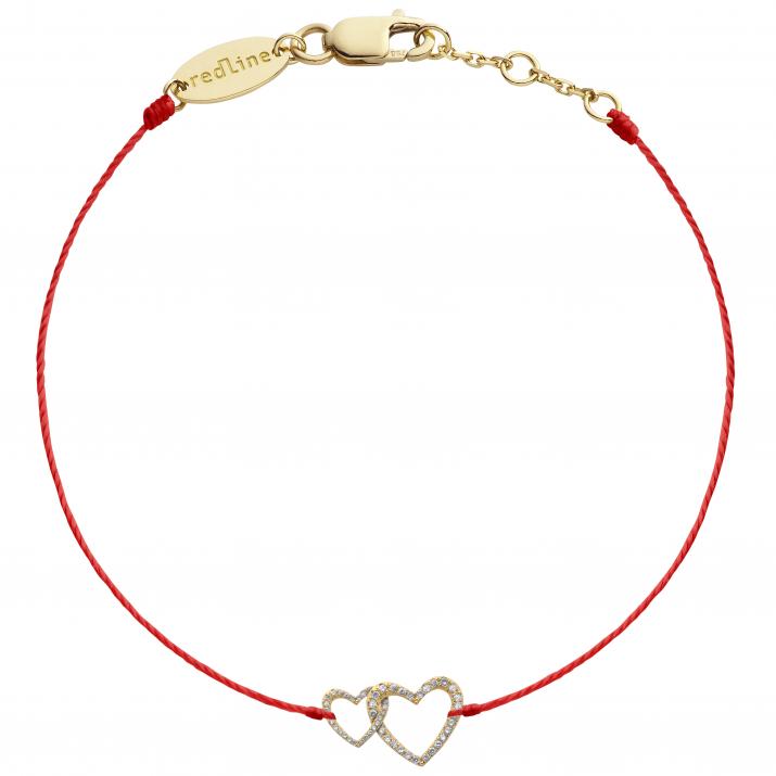 Diamond-paved 2 entwined hearts string bracelet in yellow gold - Redline - 0++