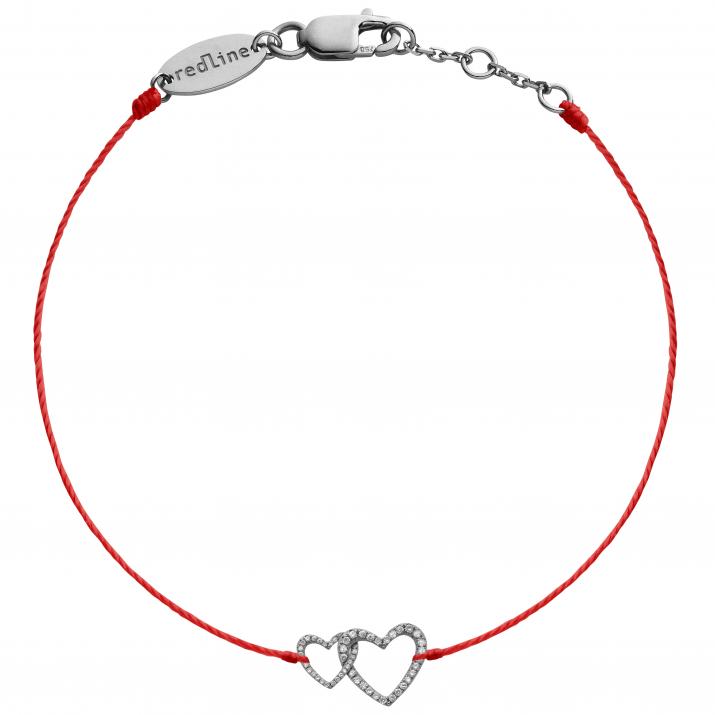 Diamond-paved 2 entwined hearts string bracelet in black gold - Redline - 0++