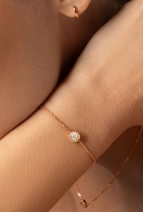 Chain bracelet with 0.26ct diamonds in rose gold bezel setting - Redline - 0++