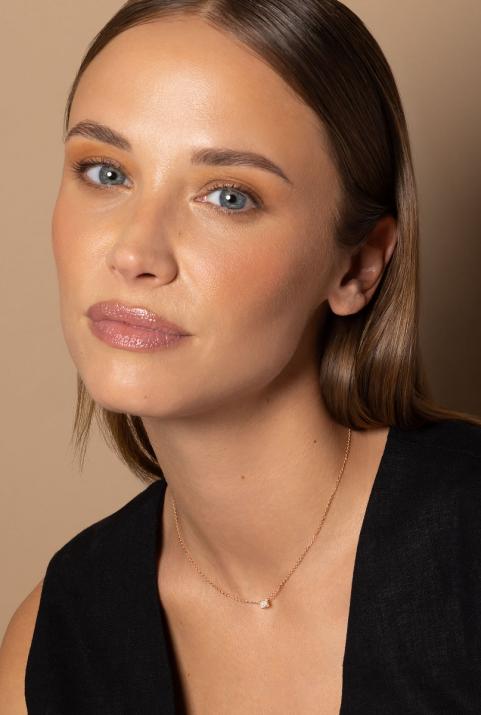 Chain necklace with 0.1ct diamond in rose gold square bezel setting - Redline - 0++