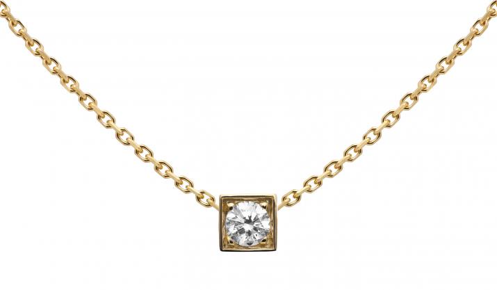 Chain necklace with 0.1ct diamond in yellow gold square bezel setting - Redline - 0++