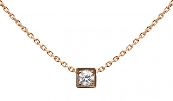 Chain necklace with 0.1ct diamond in rose gold square bezel setting - Redline - 0++