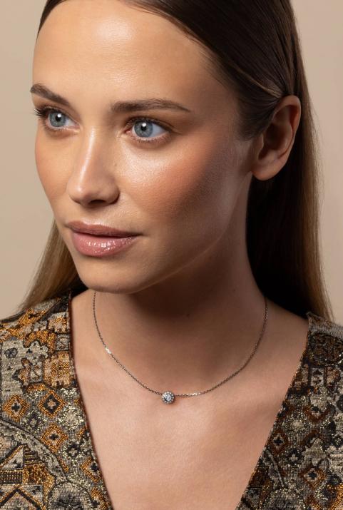 Chain necklace with 0.26ct diamonds in black gold bezel setting - Redline - 0++