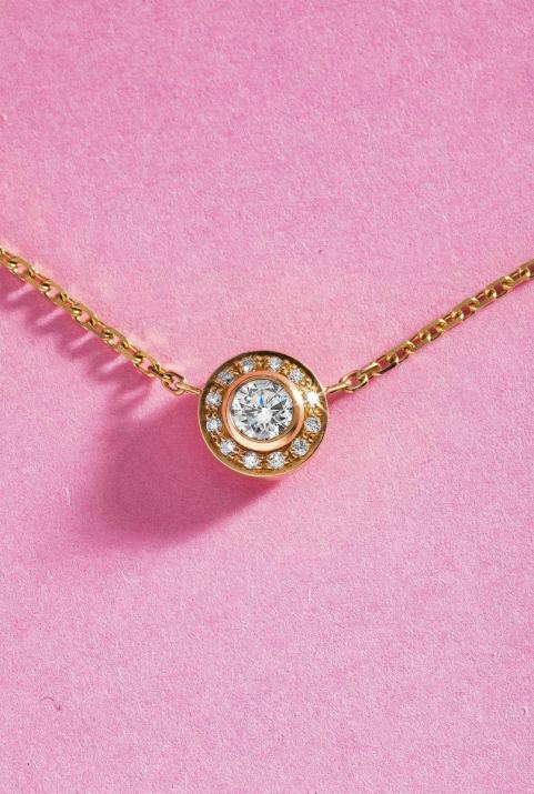 Chain necklace with 0.26ct diamonds in rose gold bezel setting - Redline - 0++