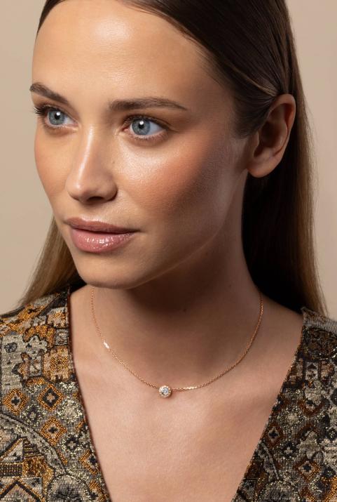 Chain necklace with 0.26ct diamonds in rose gold bezel setting - Redline - 0++