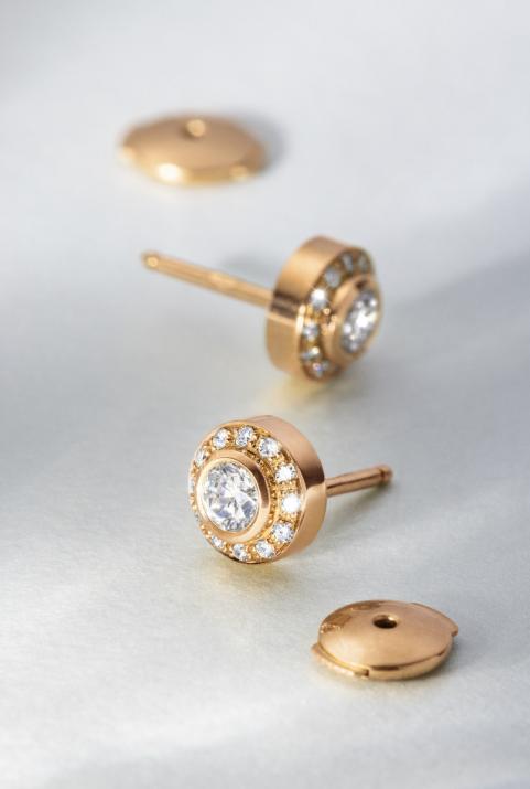Earrings with 0.52ct diamonds in rose gold bezel setting - Redline - 0++