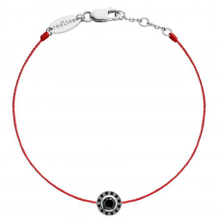String Bracelet For Men with 0.269ct Round Black Diamond in White Gold Bezel Setting - Redline - 0++