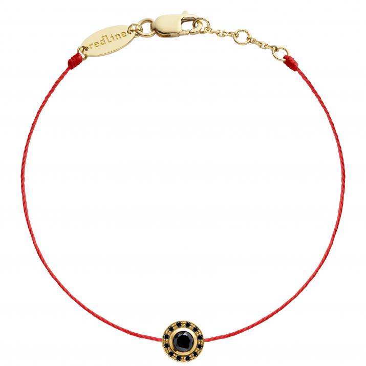 String Bracelet For Men with 0.269ct Round Black Diamond in Yellow Gold Bezel Setting - Redline - 0++