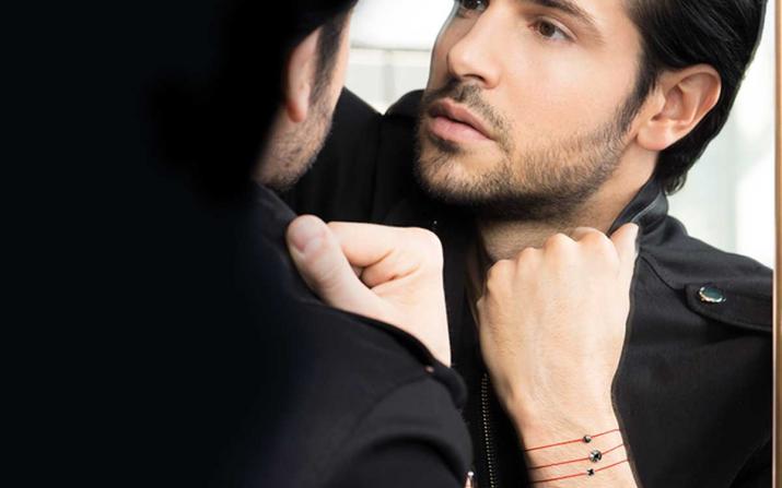 String Bracelet For Men with 0.269ct Round Black Diamond in Yellow Gold Bezel Setting - Redline - 0++