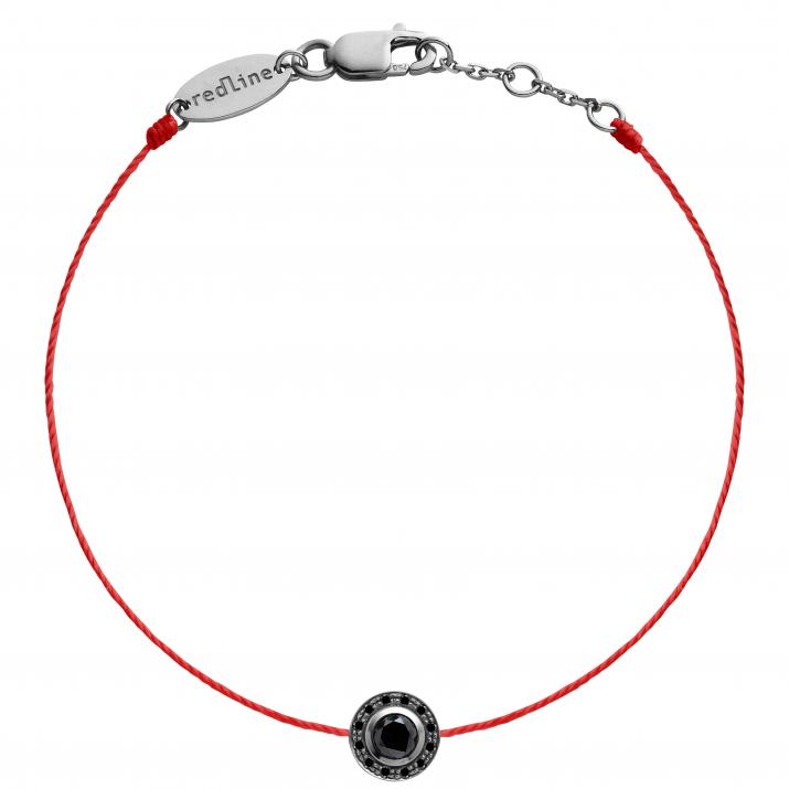 String Bracelet For Men with 0.269ct Round Black Diamond in Black Gold Bezel Setting - Redline - 0++