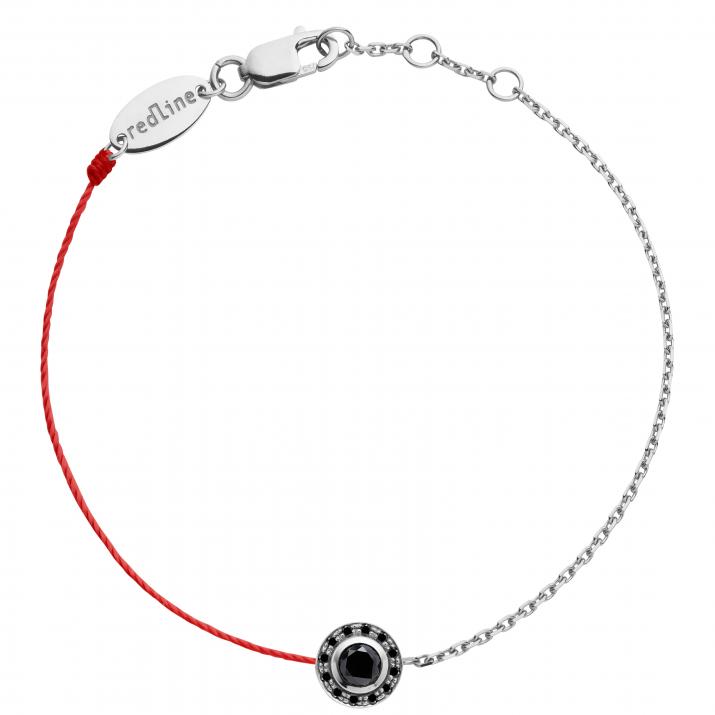 String Bracelet For Men with 0.26ct Round Black Diamond in White Gold Bezel Setting - Redline - 0++